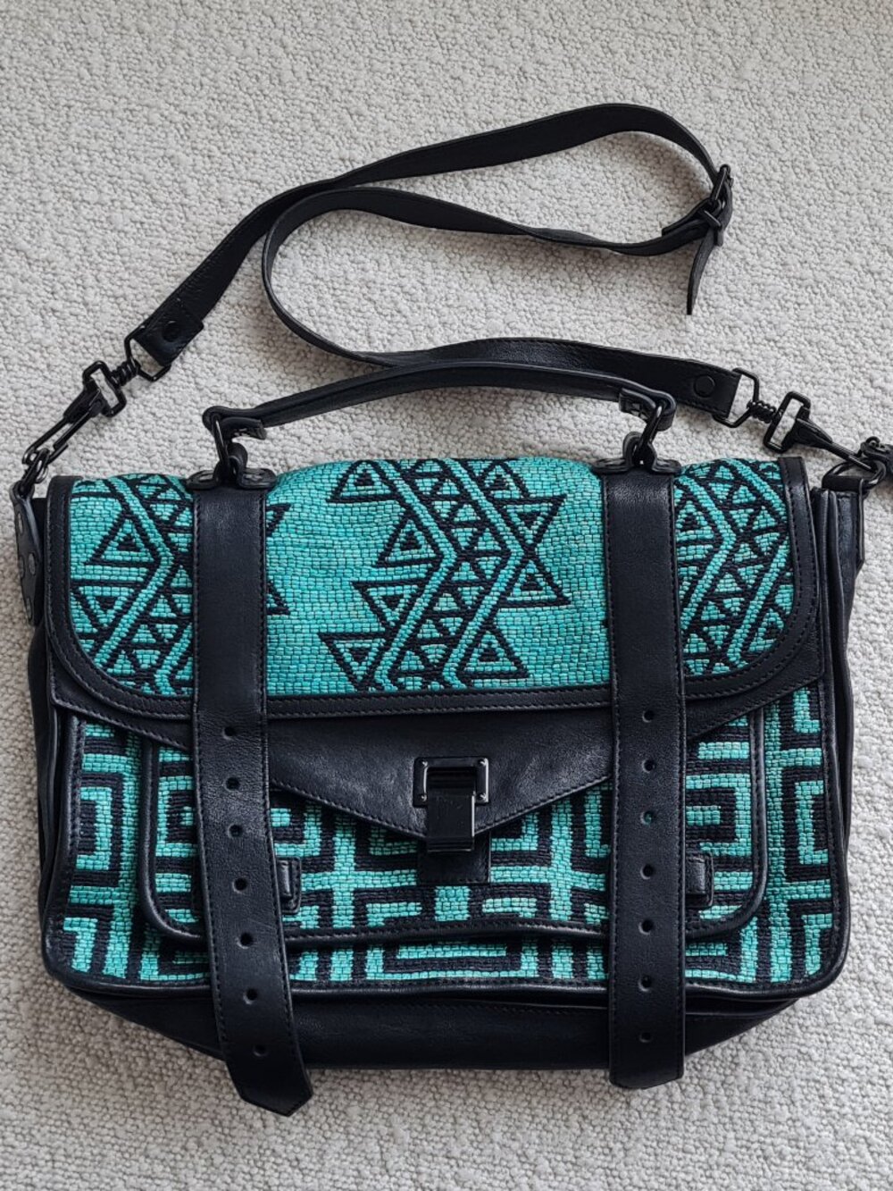 PS1 Proenza Schouler Green Tribal Aztec Graphic Print Bag
